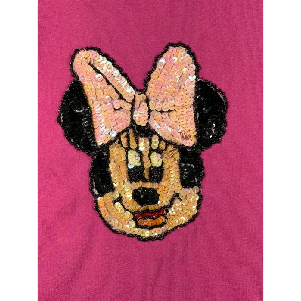 Kids Disney Minnie Mouse Pink Sequin Bow Face Short‎ Sleeve T-Shirt Size 7/8